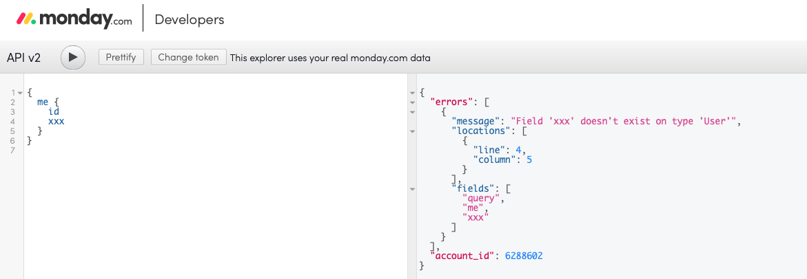 GraphQL query on screen - Error Codes