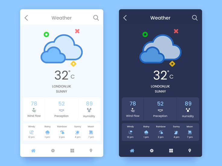 Weather app interface on screen - Weather App White and Dark Screen #goashape