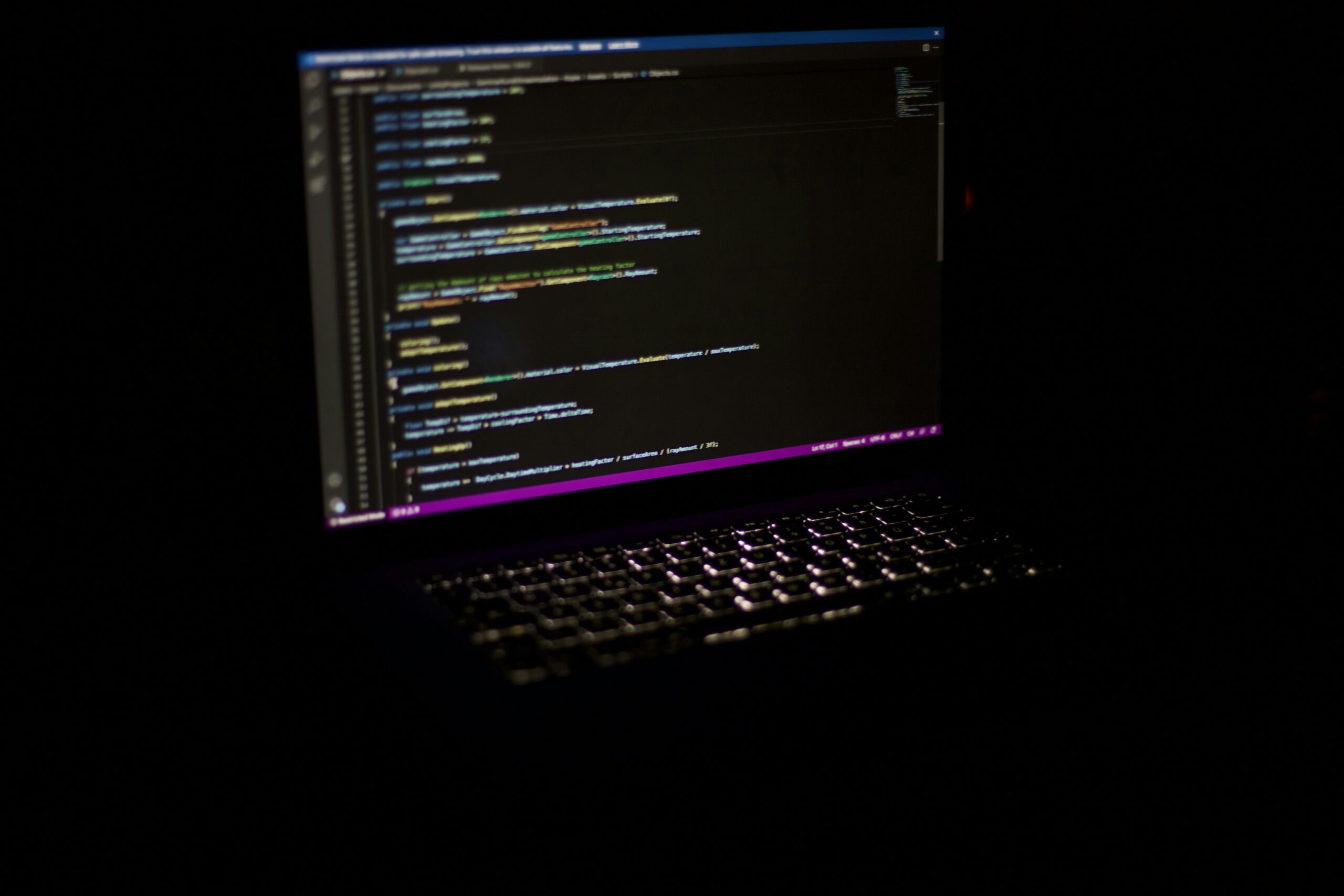 Keywords:
JavaScript code on computer screen - a laptop computer sitting on top of a table