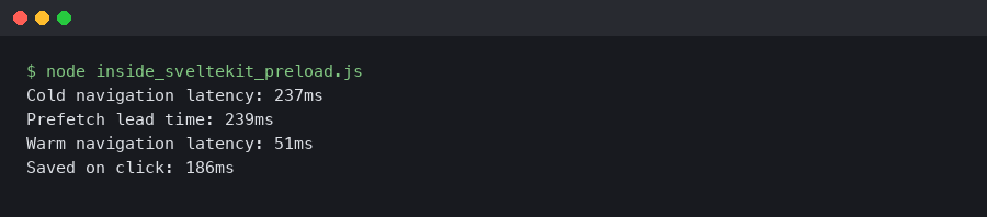 Terminal output for Inside SvelteKit preload functions and router prefetch latency